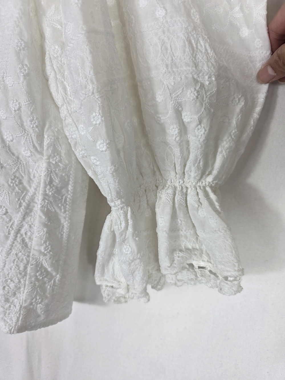 Maje White Embroidered Lace Blouse with Puff Sleeves - Picture 8 of 15